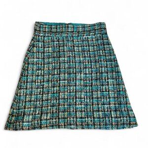 Kate Spade “Skirt the Rules” Tweed Mini – Blue & Brown (Size 2, Fits M)